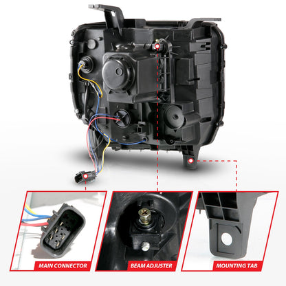 Anzo USA | Projector Headlight Set Plank Style Headlight Black w/DRL Pair | Fits Sierra 1500 | 111450