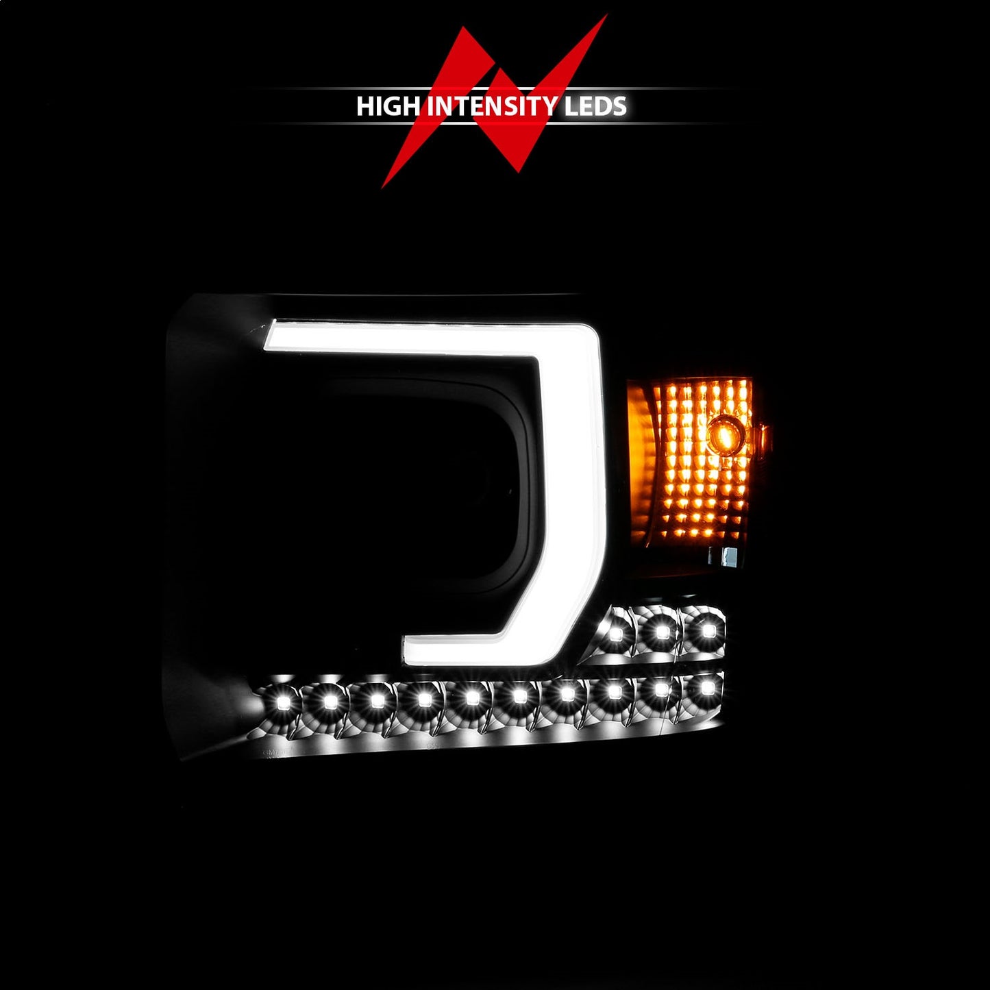 Anzo USA | Projector Headlight Set Plank Style Headlight Black w/DRL Pair | Fits Sierra 1500 | 111450