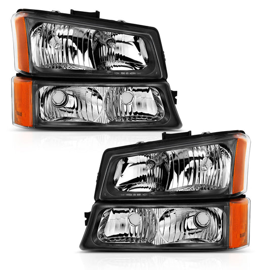 Anzo USA | Crystal Headlight Set Clear Lens Black w/Amber Housing 4PCS w/Corner Lights Pair | Fits Silverado 1500 | 111452