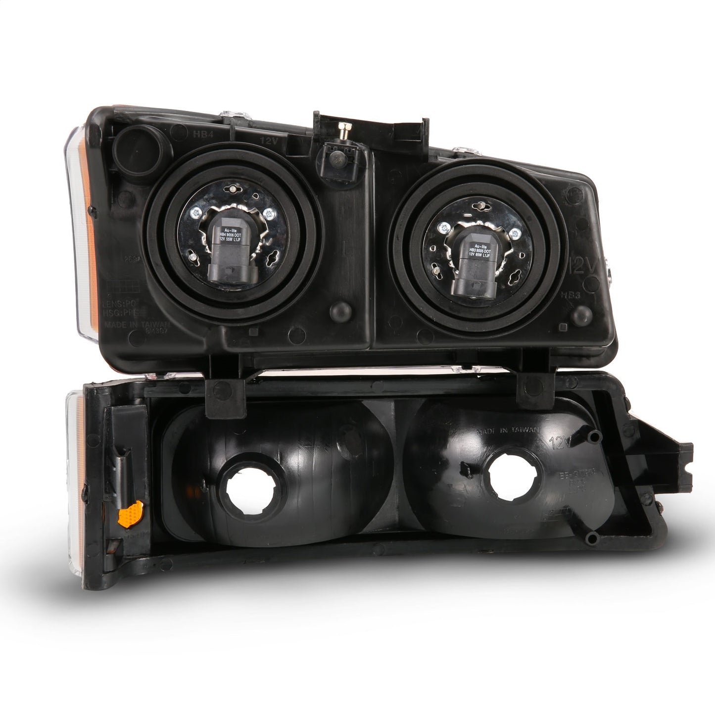 Anzo USA | Crystal Headlight Set Clear Lens Black w/Amber Housing 4PCS w/Corner Lights Pair | Fits Silverado 1500 | 111452
