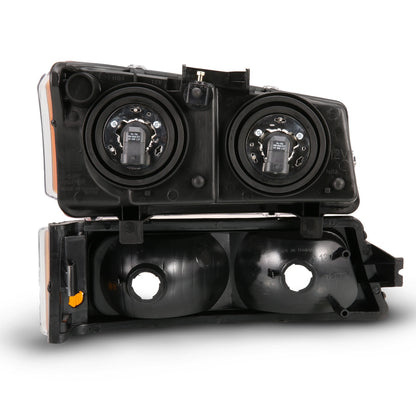 Anzo USA | Crystal Headlight Set Clear Lens Black w/Amber Housing 4PCS w/Corner Lights Pair | Fits Silverado 1500 | 111452