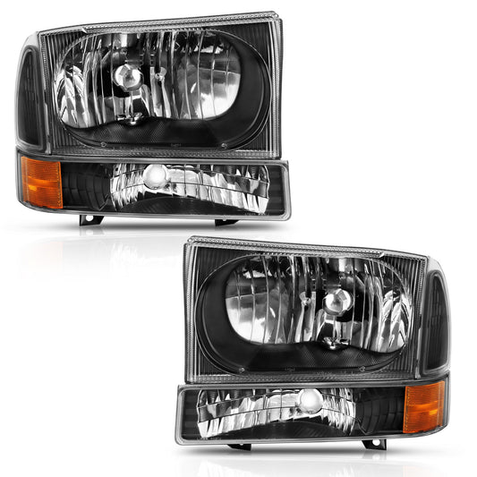 Anzo USA | Crystal Headlight Set Clear Lens Black w/Amber Housing w/Corner Lights w/o Bulb Pair | Fits F-250 Super Duty | 111457
