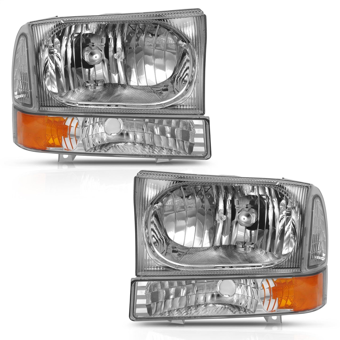 Anzo USA | Crystal Headlight Set Clear Lens Chrome w/Amber Housing w/Corner Lights w/o Bulb Pair | Fits F-250 Super Duty | 111458