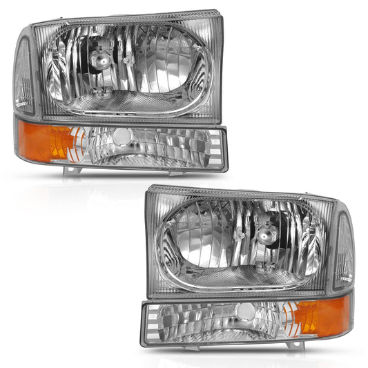 Anzo USA | Crystal Headlight Set Clear Lens Chrome w/Amber Housing w/Corner Lights w/o Bulb Pair | Fits F-250 Super Duty | 111458