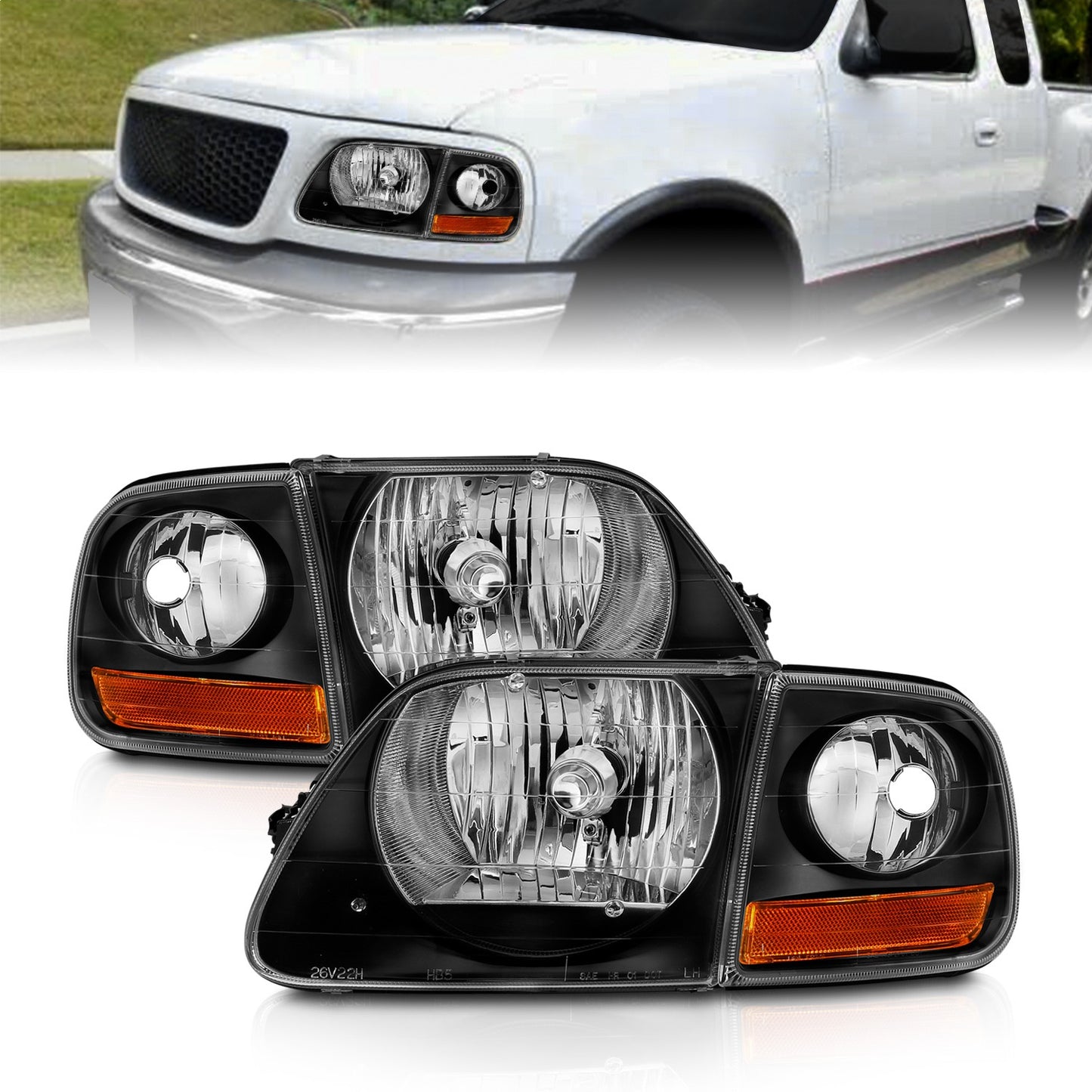 Anzo USA | Crystal Headlight Set Clear Lens Black Housing w/Parking Light Pair | Fits F-150 | 111460