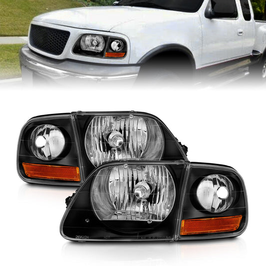 Anzo USA | Crystal Headlight Set Clear Lens Black Housing w/Parking Light Pair | Fits F-150 | 111460