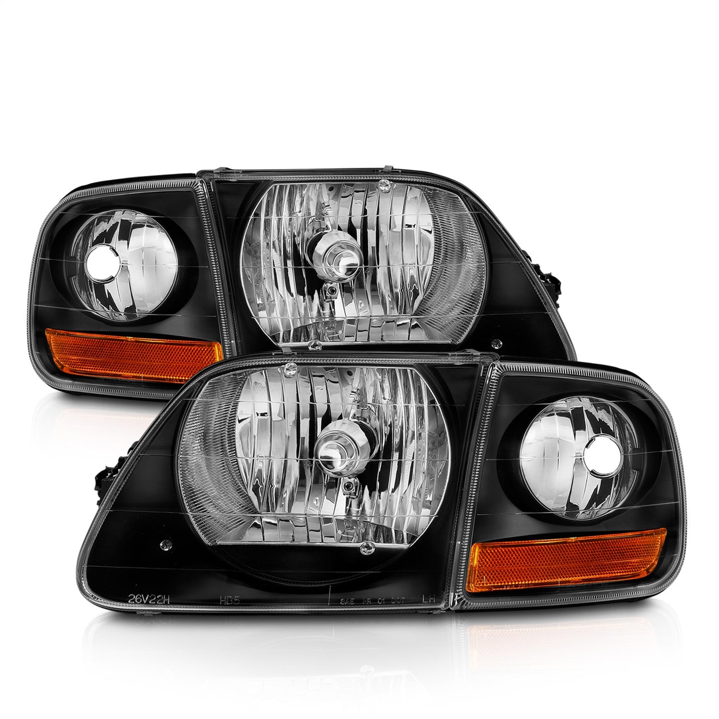 Anzo USA | Crystal Headlight Set Clear Lens Black Housing w/Parking Light Pair | Fits F-150 | 111460
