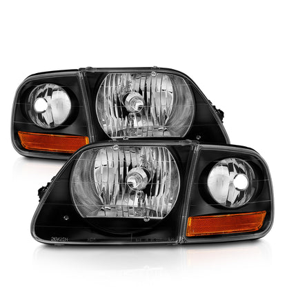 Anzo USA | Crystal Headlight Set Clear Lens Black Housing w/Parking Light Pair | Fits F-150 | 111460