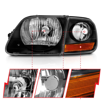 Anzo USA | Crystal Headlight Set Clear Lens Black Housing w/Parking Light Pair | Fits F-150 | 111460