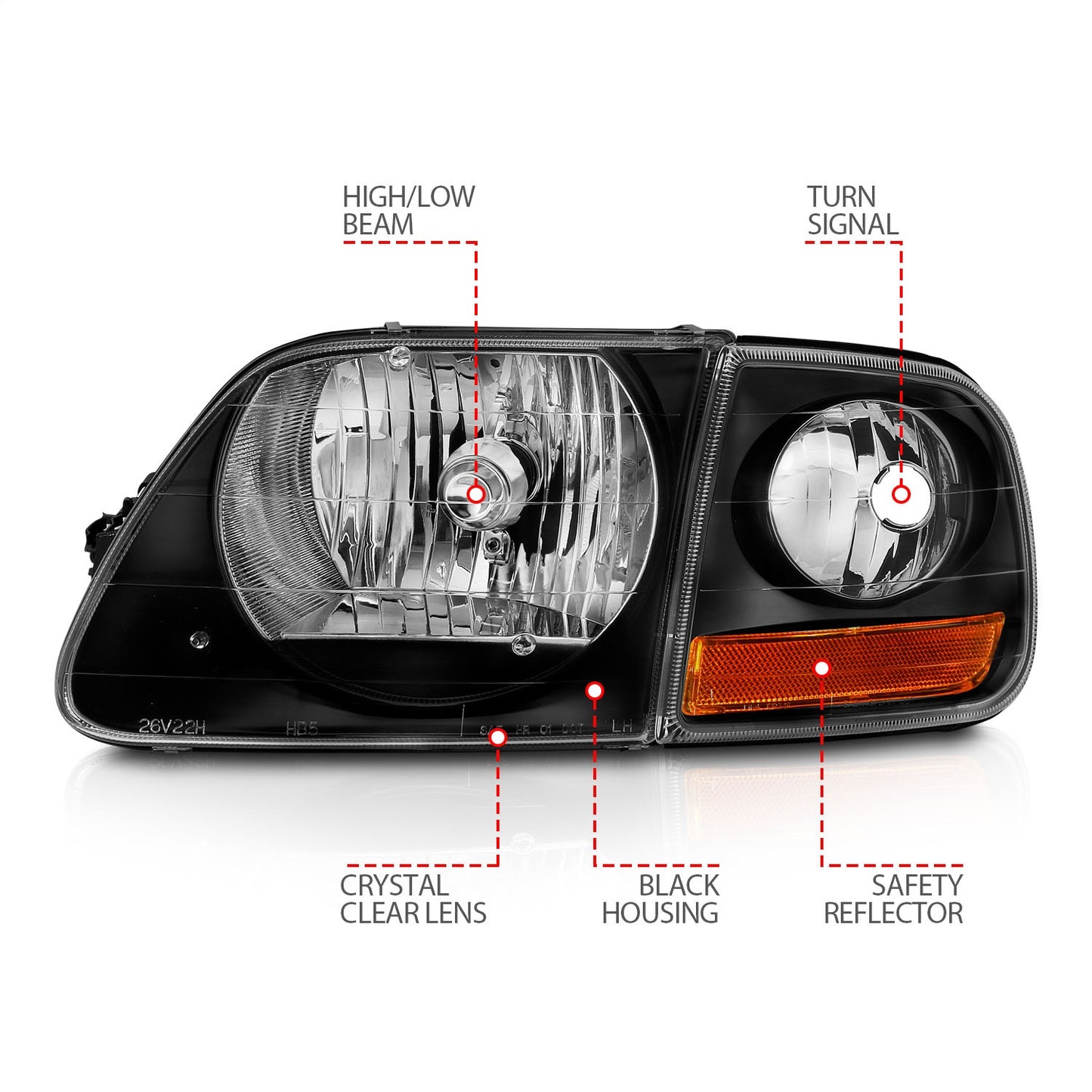 Anzo USA | Crystal Headlight Set Clear Lens Black Housing w/Parking Light Pair | Fits F-150 | 111460