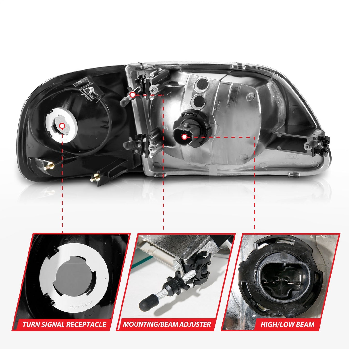 Anzo USA | Crystal Headlight Set Clear Lens Black Housing w/Parking Light Pair | Fits F-150 | 111460