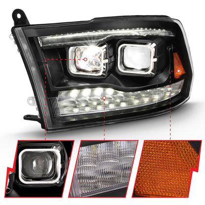 Anzo USA | LED Projector Headlight w/Plank Style Switchback Black w/Amber Pair | Fits Ram 1500 | 111464