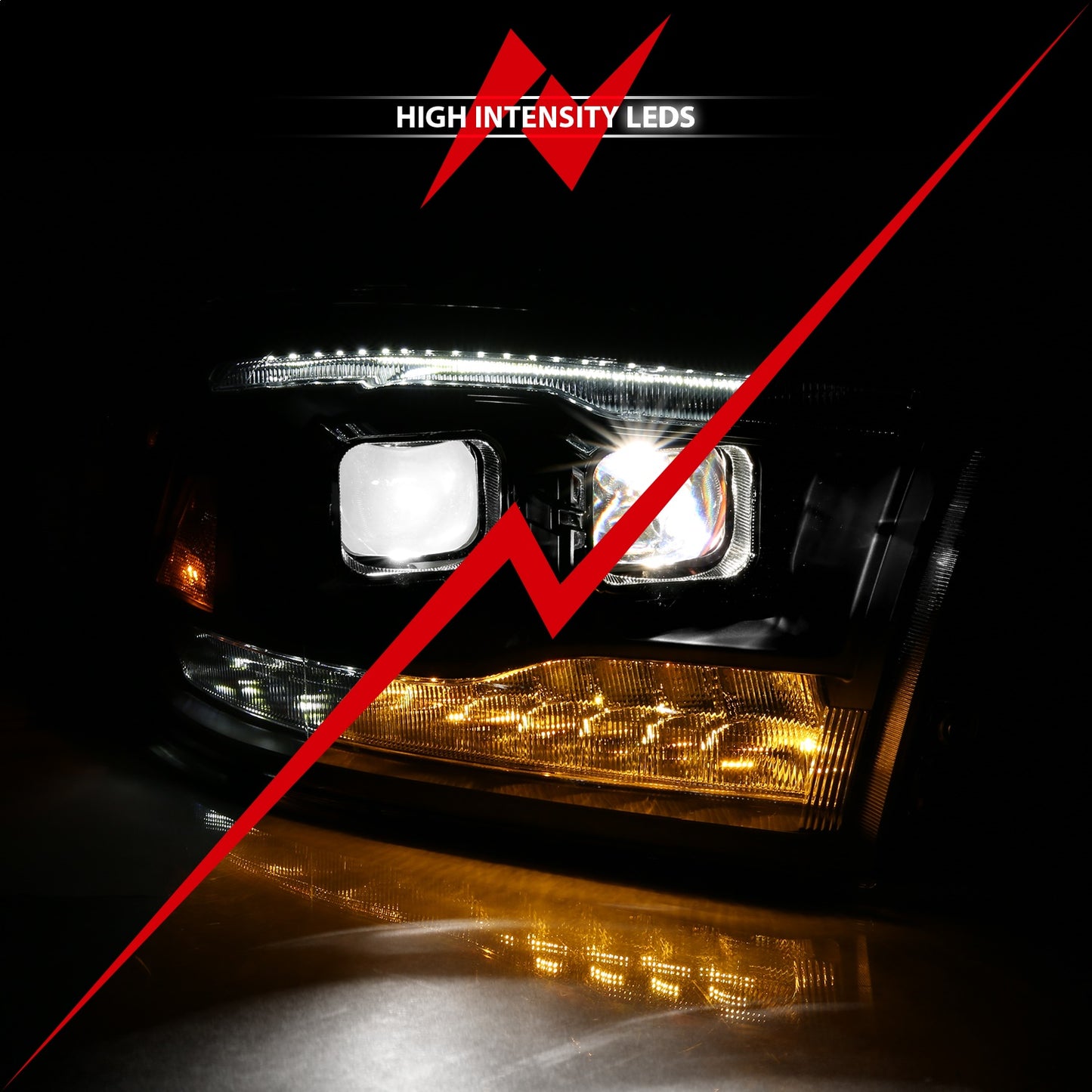 Anzo USA | LED Projector Headlight w/Plank Style Switchback Black w/Amber Pair | Fits Ram 1500 | 111464