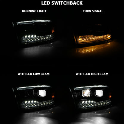 Anzo USA | LED Projector Headlight w/Plank Style Switchback Black w/Amber Pair | Fits Ram 1500 | 111464
