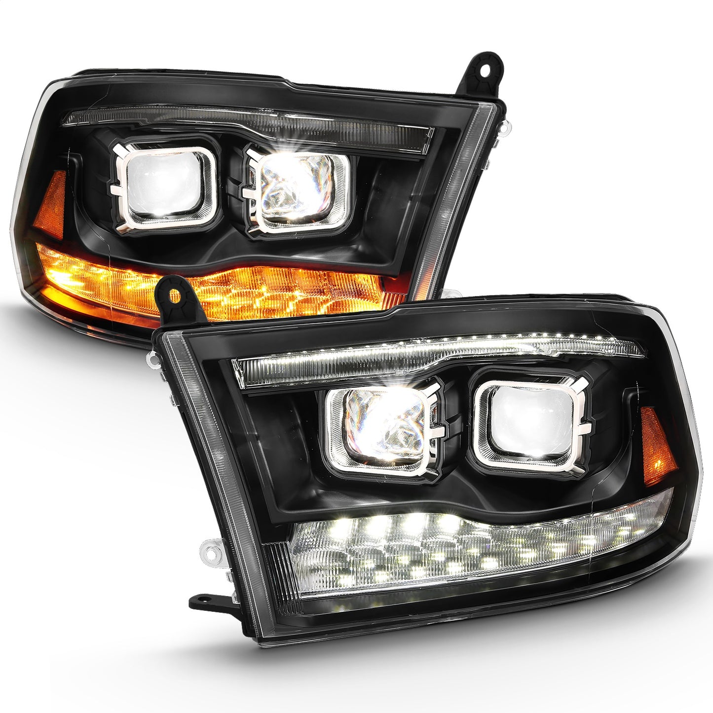 Anzo USA | LED Projector Headlight w/Plank Style Switchback Black w/Amber Pair | Fits Ram 1500 | 111464