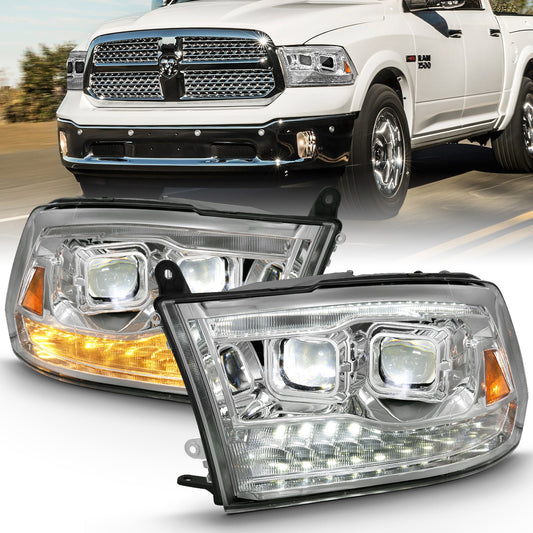 Anzo USA | LED Projector Headlight w/Plank Style Switchback Chrome w/Amber Pair | Fits Ram 1500 | 111465