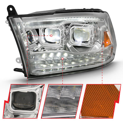 Anzo USA | LED Projector Headlight w/Plank Style Switchback Chrome w/Amber Pair | Fits Ram 1500 | 111465