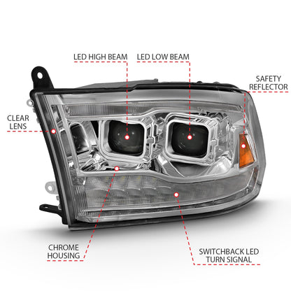 Anzo USA | LED Projector Headlight w/Plank Style Switchback Chrome w/Amber Pair | Fits Ram 1500 | 111465