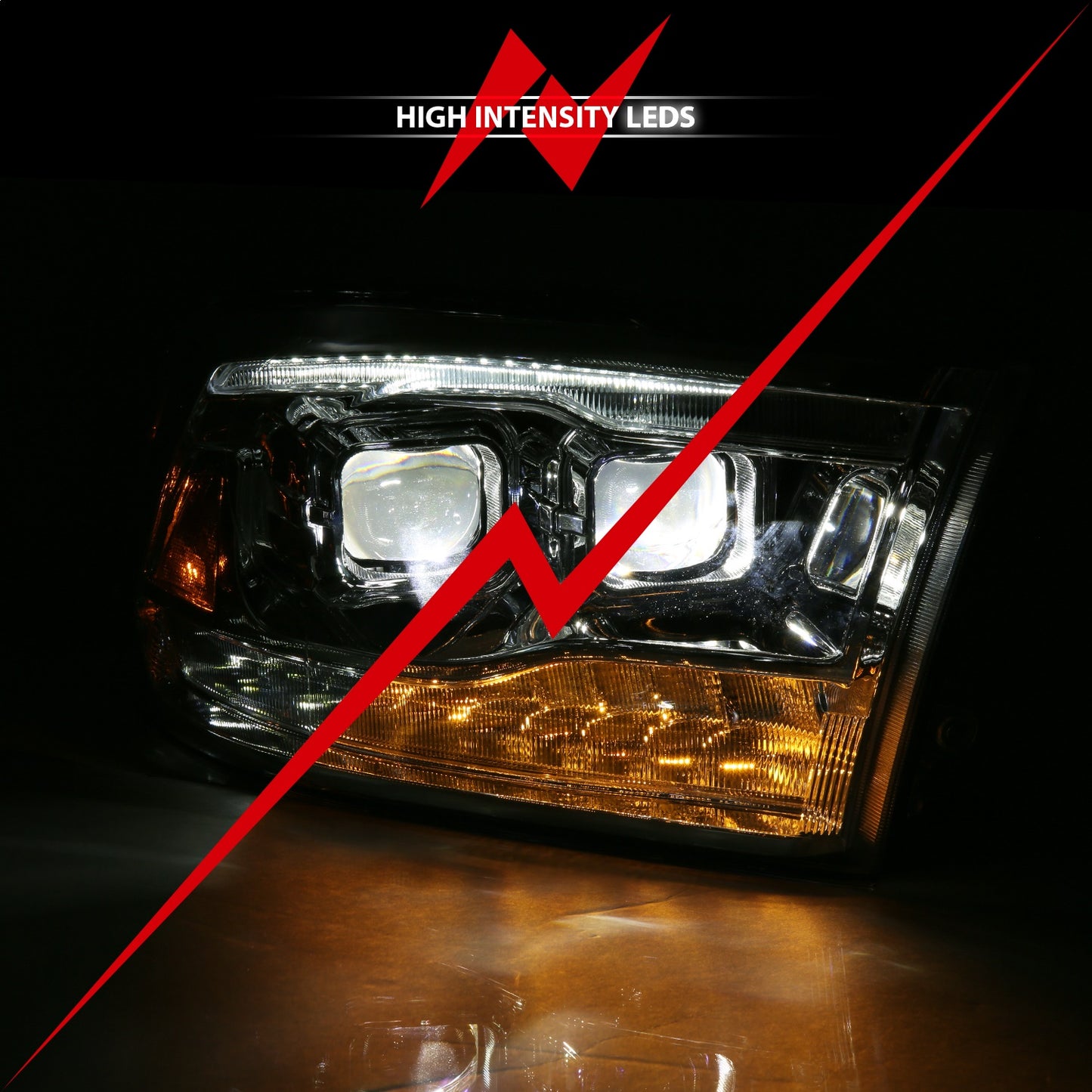 Anzo USA | LED Projector Headlight w/Plank Style Switchback Chrome w/Amber Pair | Fits Ram 1500 | 111465