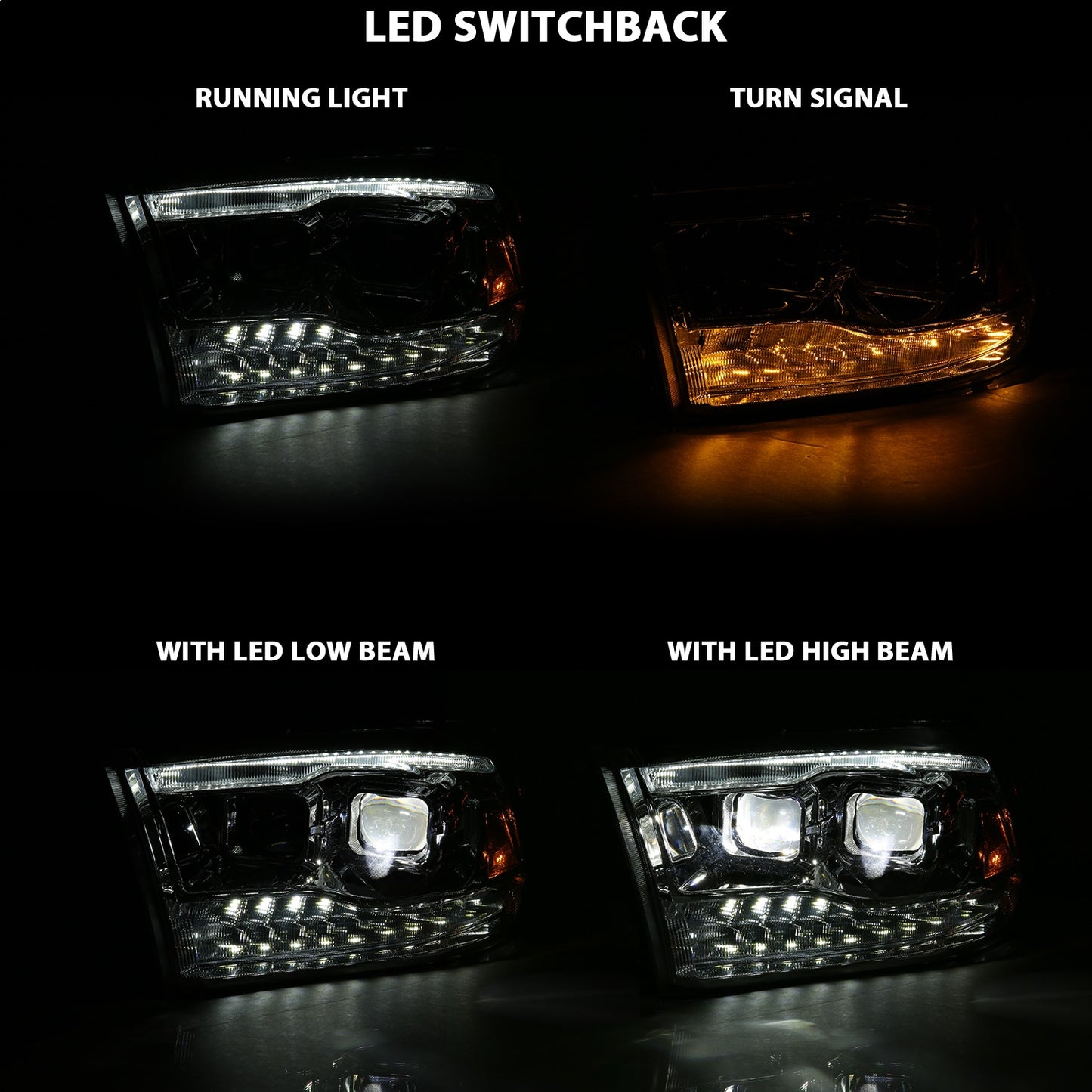 Anzo USA | LED Projector Headlight w/Plank Style Switchback Chrome w/Amber Pair | Fits Ram 1500 | 111465