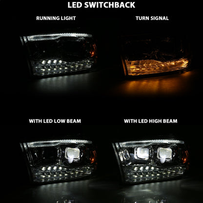 Anzo USA | LED Projector Headlight w/Plank Style Switchback Chrome w/Amber Pair | Fits Ram 1500 | 111465