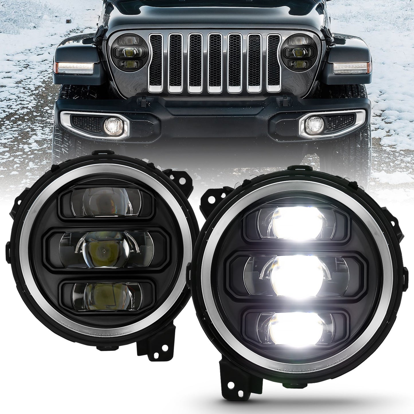 Anzo USA | LED Projector Headlight w/Plank Style Design Black Pair | Fits Wrangler | 111466