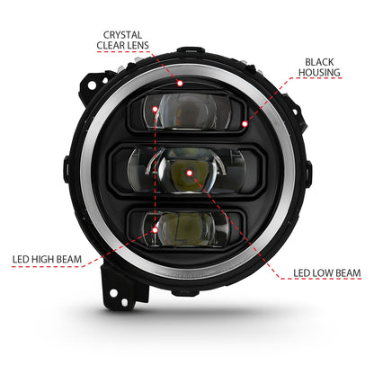 Anzo USA | LED Projector Headlight w/Plank Style Design Black Pair | Fits Wrangler | 111466