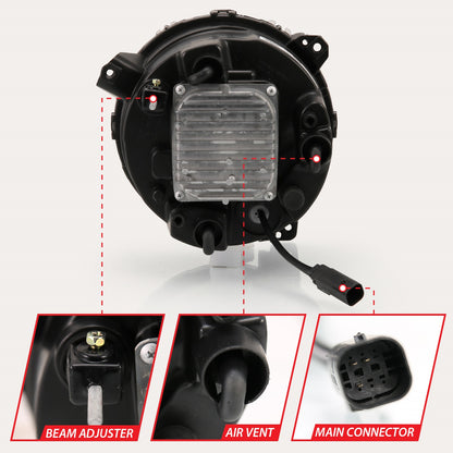 Anzo USA | LED Projector Headlight w/Plank Style Design Black Pair | Fits Wrangler | 111466