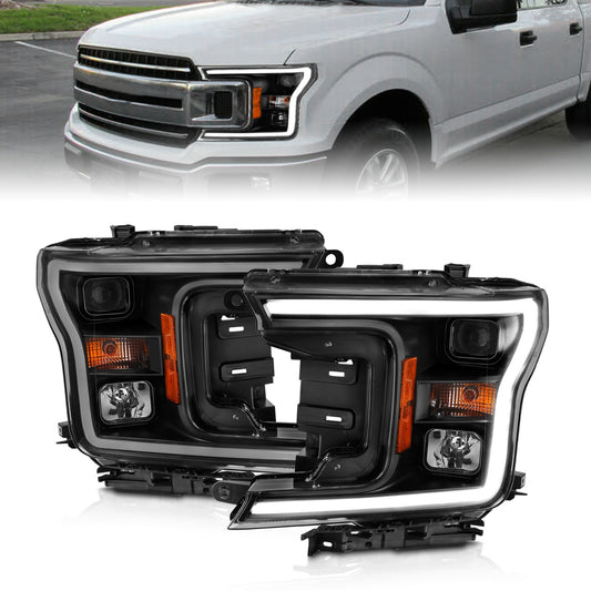 Anzo USA | Projector Headlight Set w/Halo w/Plank Style Black w/Amber Pair | Fits F-150 | 111467