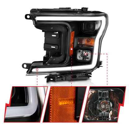 Anzo USA | Projector Headlight Set w/Halo w/Plank Style Black w/Amber Pair | Fits F-150 | 111467