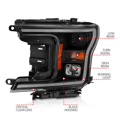 Anzo USA | Projector Headlight Set w/Halo w/Plank Style Black w/Amber Pair | Fits F-150 | 111467