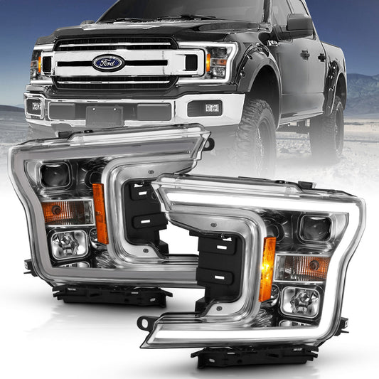 Anzo USA | Projector Headlight Set w/Halo w/Plank Style Chrome w/Amber Pair | Fits F-150 | 111468
