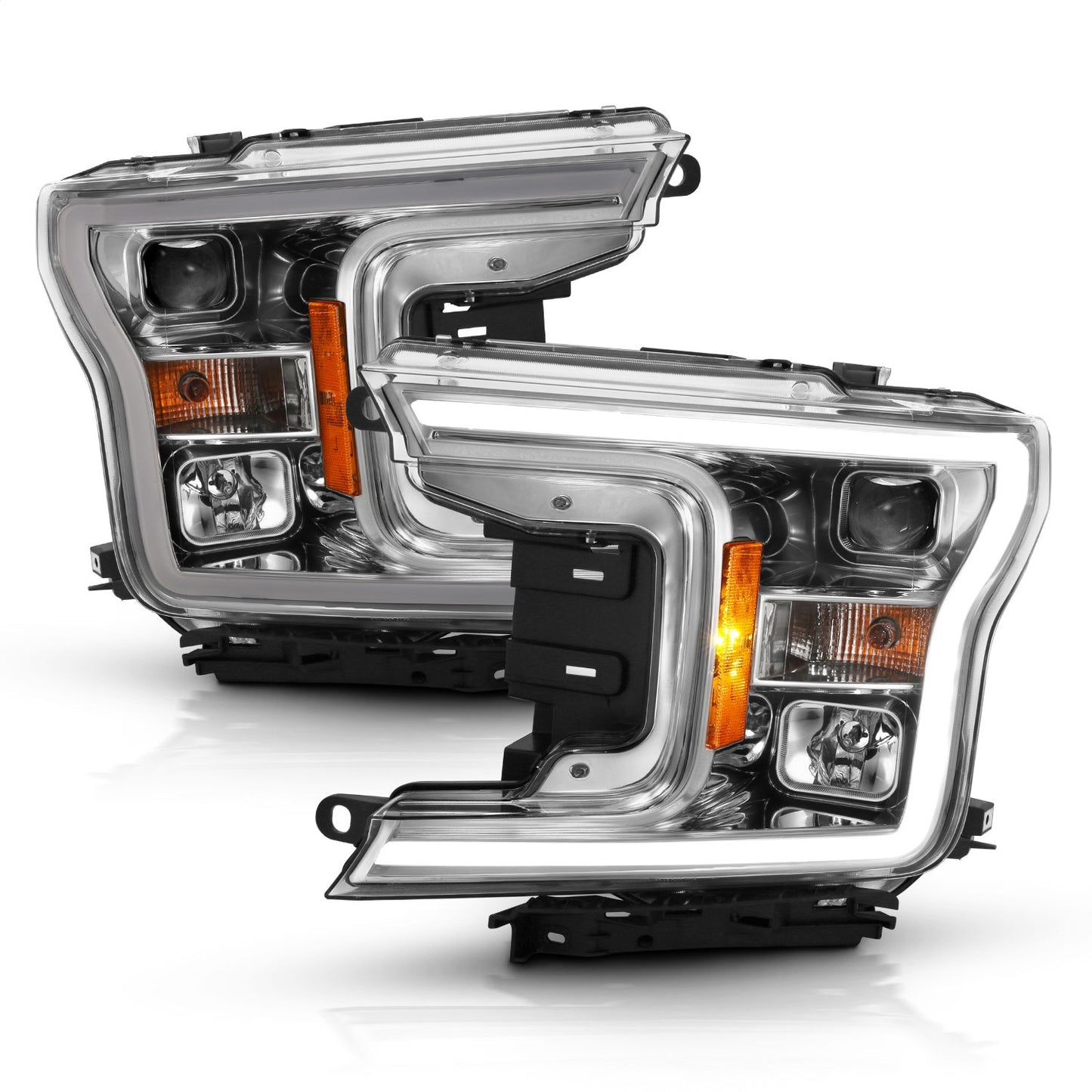 Anzo USA | Projector Headlight Set w/Halo w/Plank Style Chrome w/Amber Pair | Fits F-150 | 111468