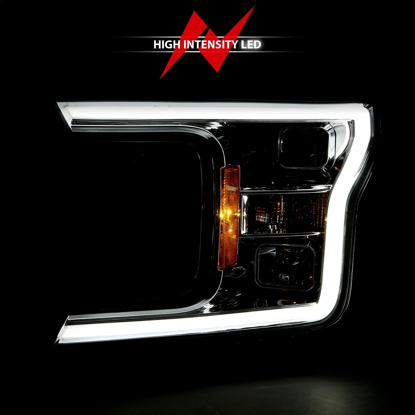 Anzo USA | Projector Headlight Set w/Halo w/Plank Style Chrome w/Amber Pair | Fits F-150 | 111468