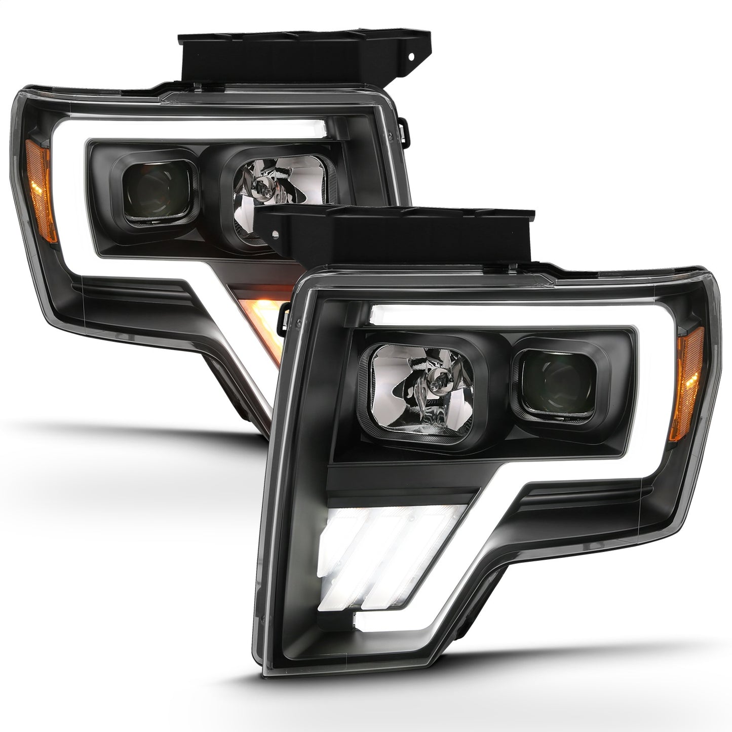 Anzo USA | Projector Headlight Set w/Halo w/Switchback G4 Black w/Amber Pair | Fits F-150 | 111469