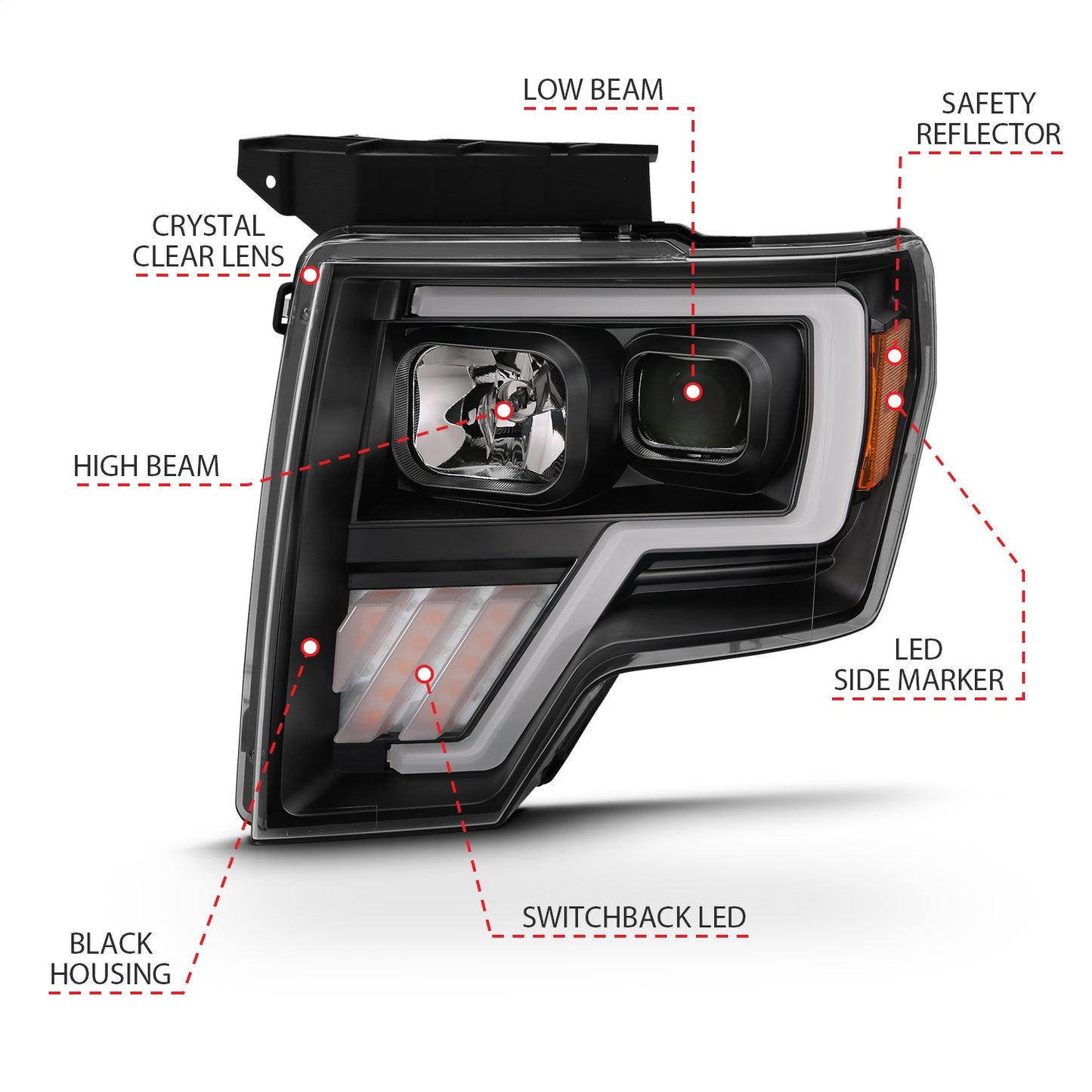 Anzo USA | Projector Headlight Set w/Halo w/Switchback G4 Black w/Amber Pair | Fits F-150 | 111469