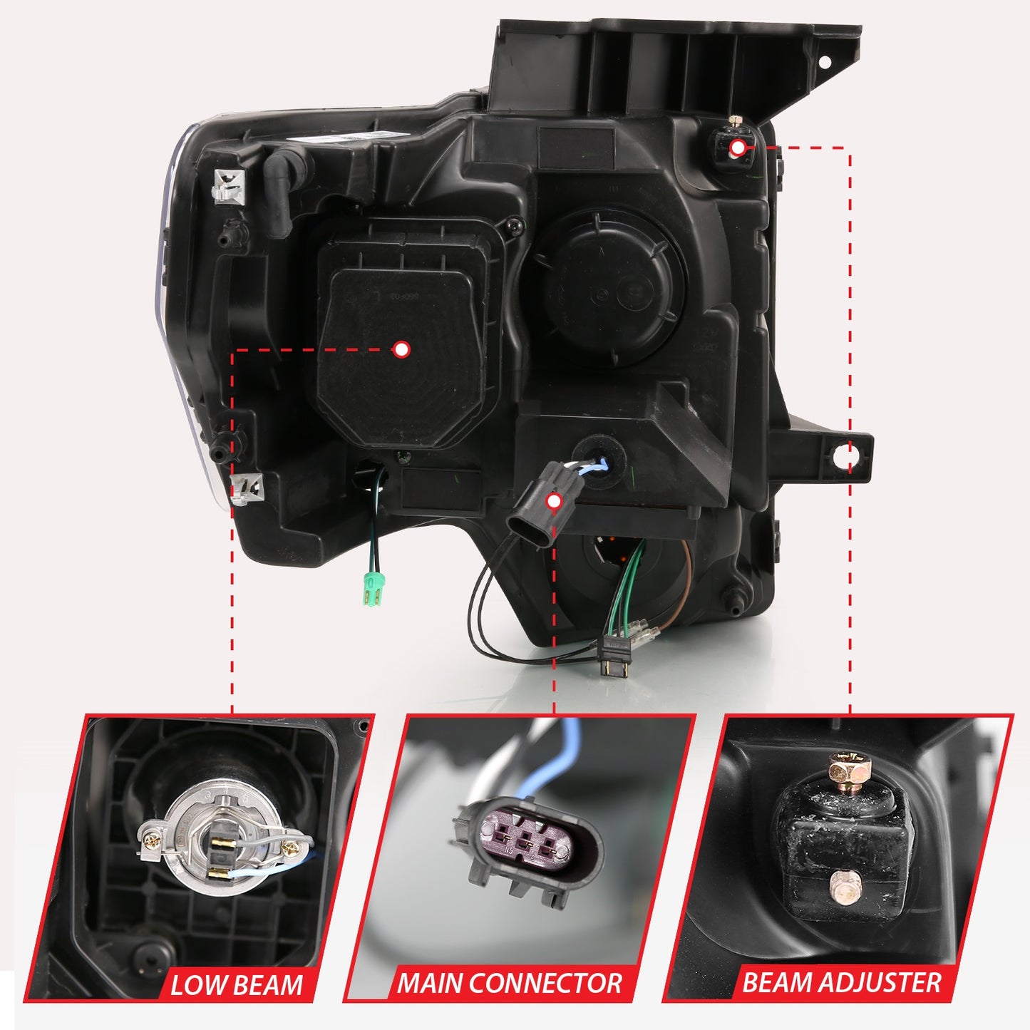 Anzo USA | Projector Headlight Set w/Halo w/Switchback G4 Black w/Amber Pair | Fits F-150 | 111469