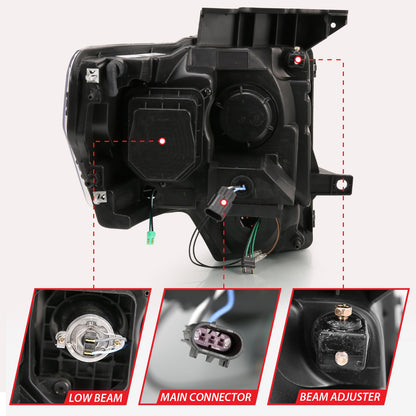 Anzo USA | Projector Headlight Set w/Halo w/Switchback G4 Black w/Amber Pair | Fits F-150 | 111469