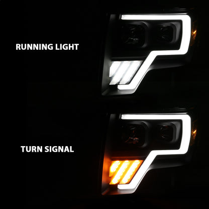 Anzo USA | Projector Headlight Set w/Halo w/Switchback G4 Black w/Amber Pair | Fits F-150 | 111469