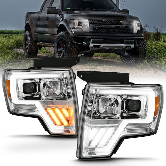 Anzo USA | Projector Headlight Set w/Halo w/Switchback G4 Chrome w/Amber Pair | Fits F-150 | 111470