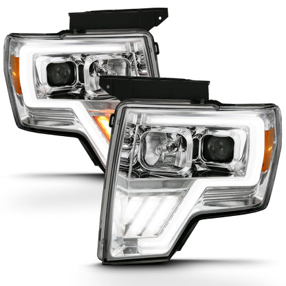 Anzo USA | Projector Headlight Set w/Halo w/Switchback G4 Chrome w/Amber Pair | Fits F-150 | 111470