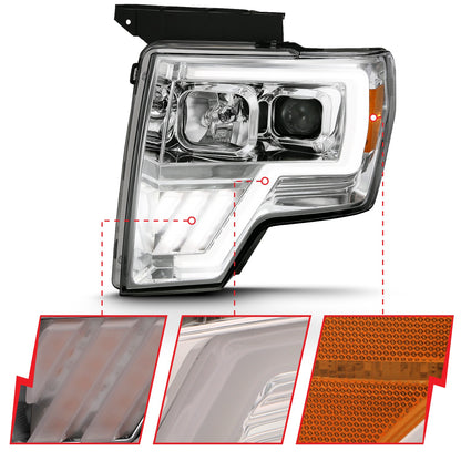 Anzo USA | Projector Headlight Set w/Halo w/Switchback G4 Chrome w/Amber Pair | Fits F-150 | 111470