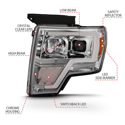 Anzo USA | Projector Headlight Set w/Halo w/Switchback G4 Chrome w/Amber Pair | Fits F-150 | 111470