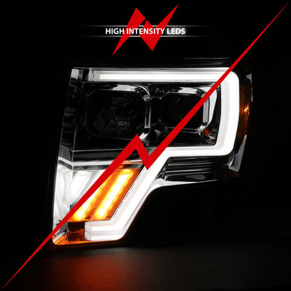 Anzo USA | Projector Headlight Set w/Halo w/Switchback G4 Chrome w/Amber Pair | Fits F-150 | 111470
