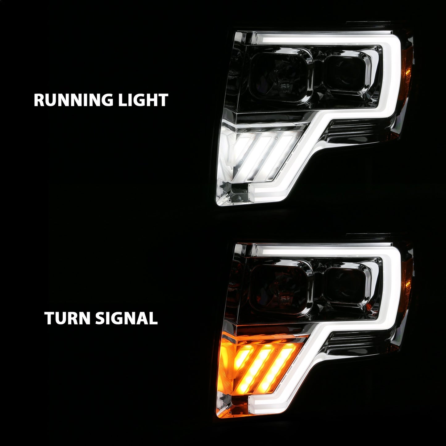 Anzo USA | Projector Headlight Set w/Halo w/Switchback G4 Chrome w/Amber Pair | Fits F-150 | 111470