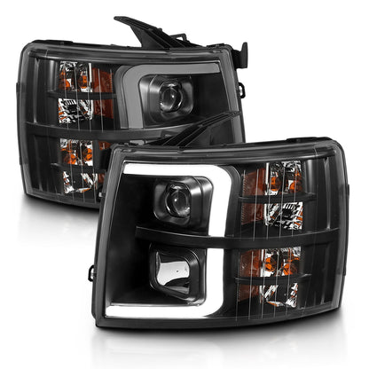 Anzo USA | Projector Headlight Set Clear Lens Black w/Amber Housing Pair w/Plank Style Design | Fits Silverado 1500 | 111480