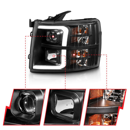 Anzo USA | Projector Headlight Set Clear Lens Black w/Amber Housing Pair w/Plank Style Design | Fits Silverado 1500 | 111480