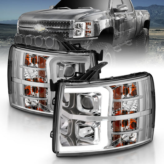 Anzo USA | Projector Headlight Set Clear Lens Chrome w/Amber Housing Pair w/Plank Style Design | Fits Silverado 1500 | 111481