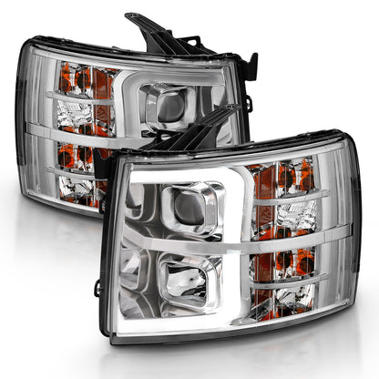 Anzo USA | Projector Headlight Set Clear Lens Chrome w/Amber Housing Pair w/Plank Style Design | Fits Silverado 1500 | 111481