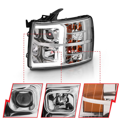 Anzo USA | Projector Headlight Set Clear Lens Chrome w/Amber Housing Pair w/Plank Style Design | Fits Silverado 1500 | 111481